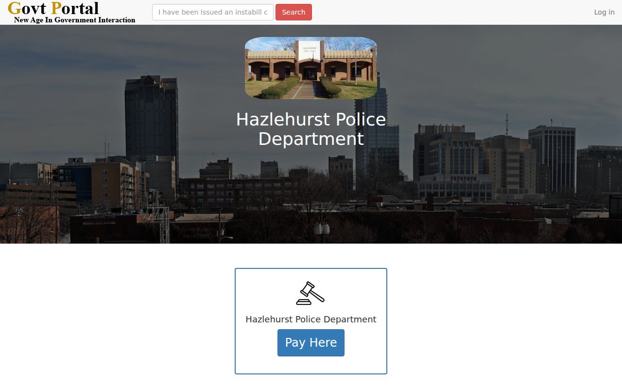 Hazlehurst Police Department government portal payment page in Copiah County warrant routing