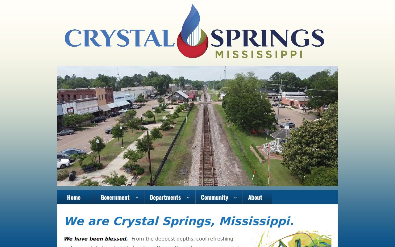 Official Crystal Springs city website used for Copiah County warrant routing and City Hall contact